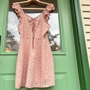 Nasty Gal Ditsy Cutout Mini Dress Blush Pastel Pink 8 Floral Ruffle Peek a Boo